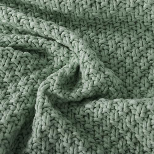 WDCOZY Chunky Cable Knit Throw Blanket Super Soft Warm Knitted Throw Blanket for Couch, Sofa, Chair, Bed Lightweight Breathable Cozy Comfortable Home Decorative Sage Green 50x60 Inches - image 5