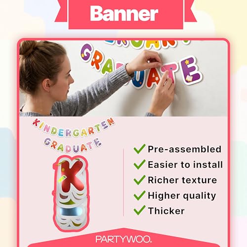 PartyWoo Graduation Decorations 2026 Kindergarten Rainbow 40pcs Grad Party Supplies with Congrats Grad Colorful Backdrop Banner Hanging Swirls Latex Balloons Graduation Cap Centerpieces Party by PartyWoo - Image 5