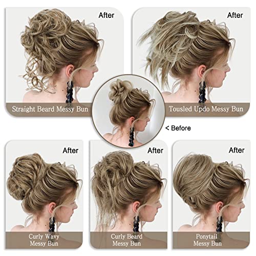 HMD 5 Pieces Messy Hair Bun Hairpiece Tousled Updo for Women Hair Extension Ponytail Scrunchies with Elastic Rubber Band Long Updo Messy Hairpiece Hair Accessories Set for Women(12/24) - Image 6