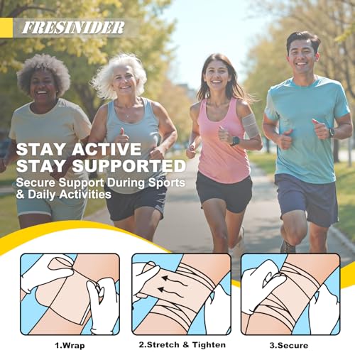 Image of FRESINIDER Premium Elastic Bandage Wrap 4 Inch, 18 Pack, Hook and Loop | All-Purpose 4-Inch Cotton Compression Wrap for Knee, Calf and Elbow; Bulk Box for Clinics, Teams and First-Aid Stations.