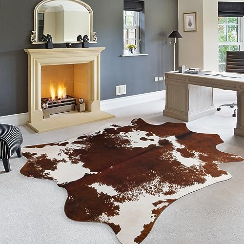 Image of LYENDOS Cowhide Rug 5.2 x 6.2 Feet, Cow Hide Rug Durable No-Slip Backing, Faux Cowhide Rug Thickened Elastic, for Bedroom Living Room Home Office Western Decor