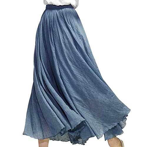 Kafeimali Women Bohemian Cotton Linen Double Layer Elastic Waist Long Maxi Skirt
