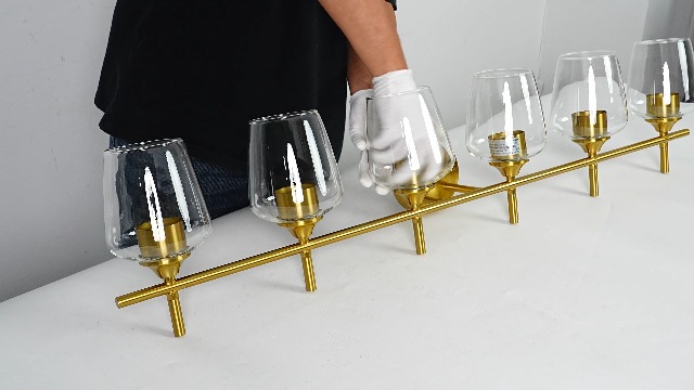 Image of foucasal Bathroom Vanity Light Fixtures, Bathroom 6-Lights Over Mirror Modern Vanity Lighting with Clear Wine Glass Shade Wall Lamp for Bedroom Hallway Living Room (Gold, 6-Light)