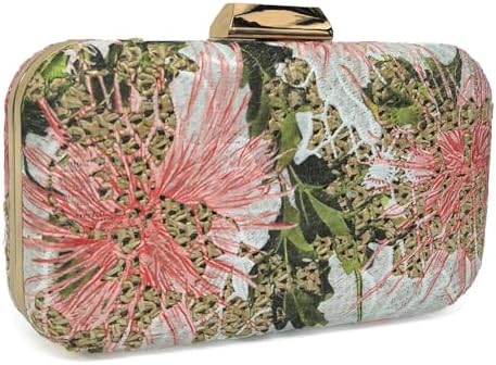 Women's Straw Clutch Purse, Summer Beach Party Evening Bag with Lace Floral Decoration, Crossbody Handbag for Women