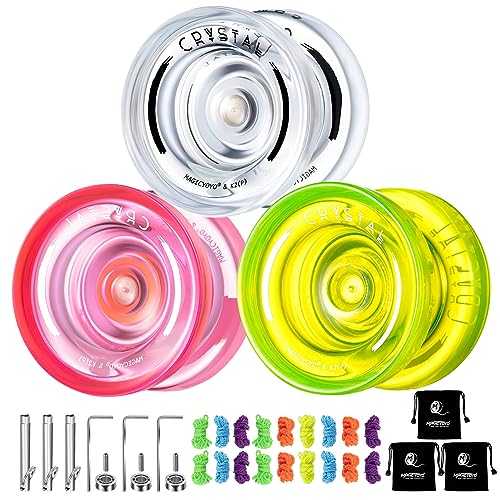 MAGICYOYO K2 Crystal Yoyo für Kinder und Anfänger - 3 Stück Professionelles Doppelzweck-Kunststoff-Jojo für Erwachsene Mit Nicht Reagierendem Lager + Zubehör (Rosa + Gelb)