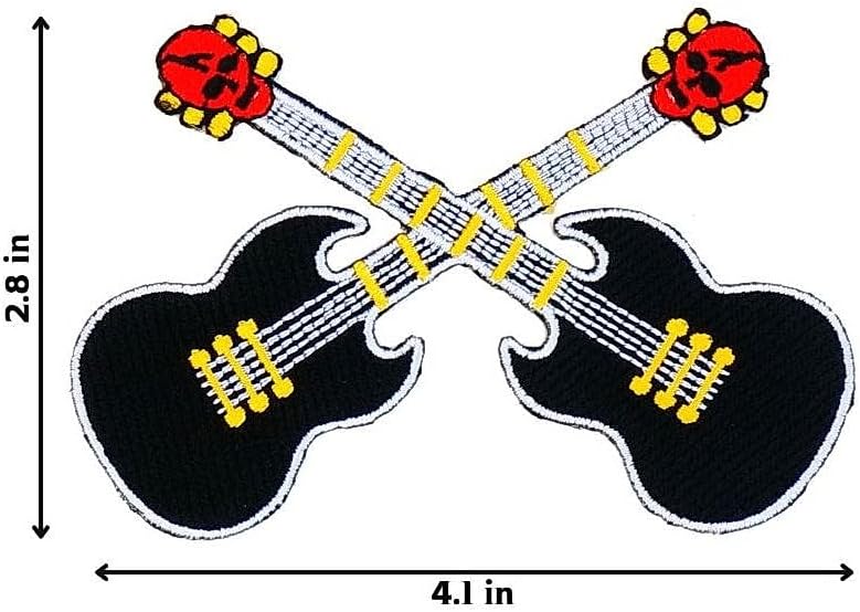 Graphic Dust Black Electric Skull Guitar Embroidered Iron On Patch Applique Punk Rock n Roll Heavy Metal Hippie Concert Music Note Song Band Note Symbol Logo Jacket Classic Costume Vintage image 3