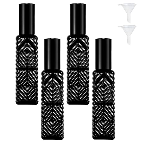4 Pack 15ml (0.5oz) Glass Perfume Bottles with 2 Funnels - Small Leakproof Travel Refillable Perfume Containers for Essential Oils, Fragrance, DIY