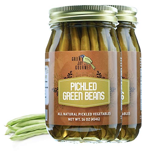 Green Jay Gourmet Pickled Green Beans in a Jar - Fresh Hand Jarred Vegetables for Cooking &amp; Pantry – Home Grown Pre-Prepared Pickled Green Beans – Simple Natural Ingredients - 2 x 16 Ounce Jars