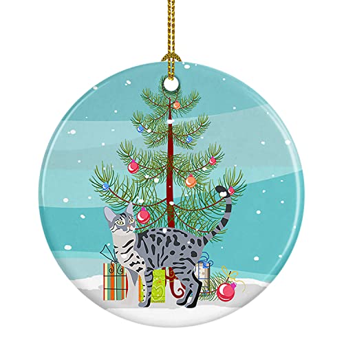 Caroline's Treasures California Spangled #1 Cat Merry Christmas Ceramic Ornament Christmas Tree Hanging Decorations for Home Christmas Holiday, Party, Gift, 3 in, Multicolor
