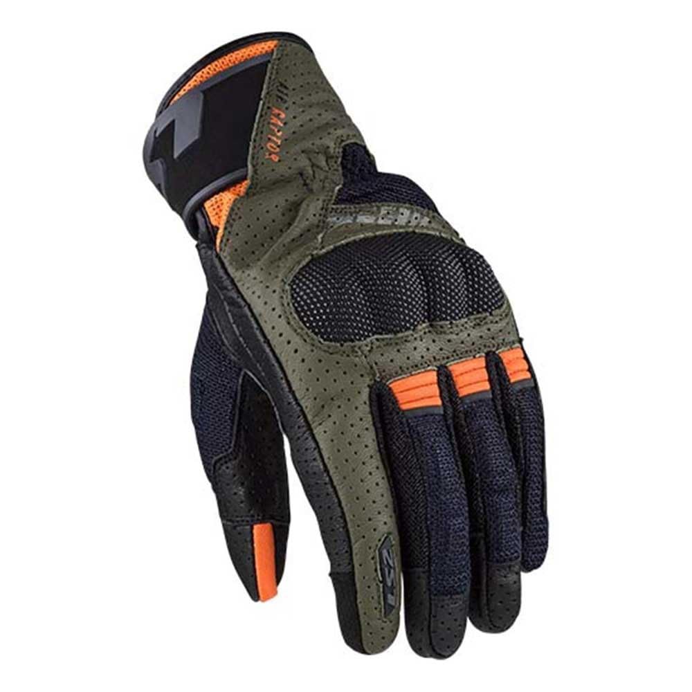 LS2 Air Raptor Guanti da moto in rete traforata, kaki/nero/arancione, XL
