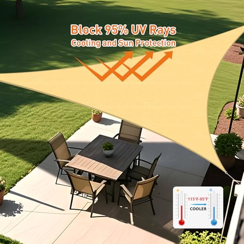 Artpuch Triangular Breathable UV Block Sun Shade Sail Outdoor Covering Cloth for Deck, Backyard, 7'X7'X7', Light Grey (Customized Available)