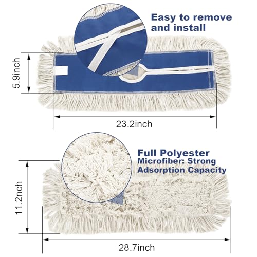 Image of 4 Pack 24 Inch Dust Mop Replacement Head, Cotton Nylon Reusable Dust Mop Head Replacement, Commercial Dust Mop Head for Hardwood Floors