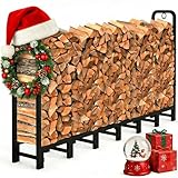8 ft Outdoor Fire Wood Log Rack for Fireplace Heavy Duty Firewood Pile Storage Racks for Patio Deck Metal Log Holder Stand Tubular Steel Wood Stacker Outside Fire place Tools Accessories Black