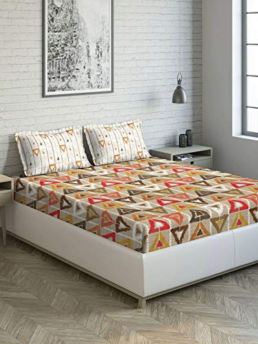 Image of DDECOR - Doncia 100% Cotton Double Bedsheet with 2 Pillow Covers, King Size, Brown