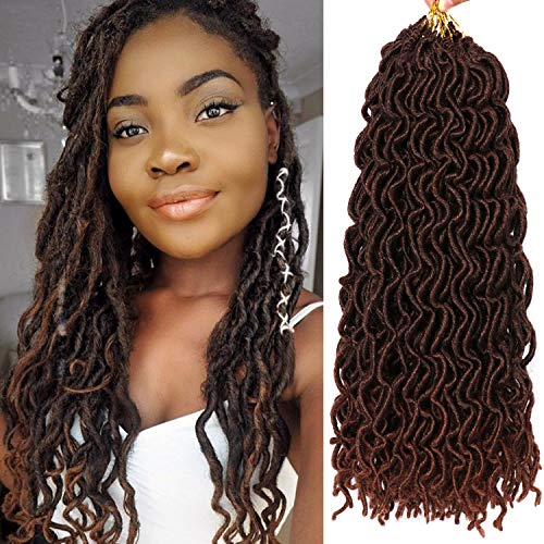 7 Packs Deep Wavy Faux Locs Crochet Hair Curly Goddess Locs Crochet Braids Soft Synthetic Dreadlocs (18 Inch, T30#)