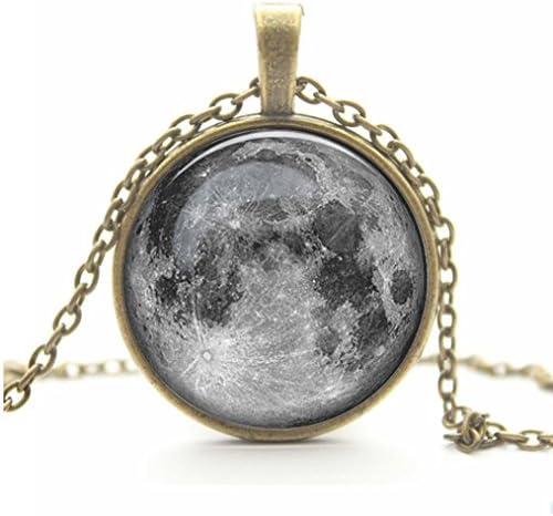 Fheaven Full Moon Necklace Moon Pendant Necklace Space Galaxy Moon Jewelry Necklace Sweater Chain Gift