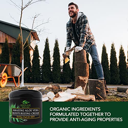 Green Leaf Naturals Face Moisturizer For Men - Organic Ingredients - Aloe Vera, Vitamin E, Avocado Oil, Coconut Oil - Facial Moisturizing Cream For All Skin Types - Mens Anti-Aging Face Lotion #TOP2