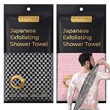 XIANZANDER Japanisches Peeling-Handtuch, Peeling-Duschtuch, extra Langer Peeling-Waschlappen, Peeling-Körperschrubber für Männer und Frauen, Reinigung und Spa (Schwarz+Pink)