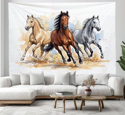 Tapiz de pared de caballos corriendo en acuarela para llenar de vida y libertad tu hogar