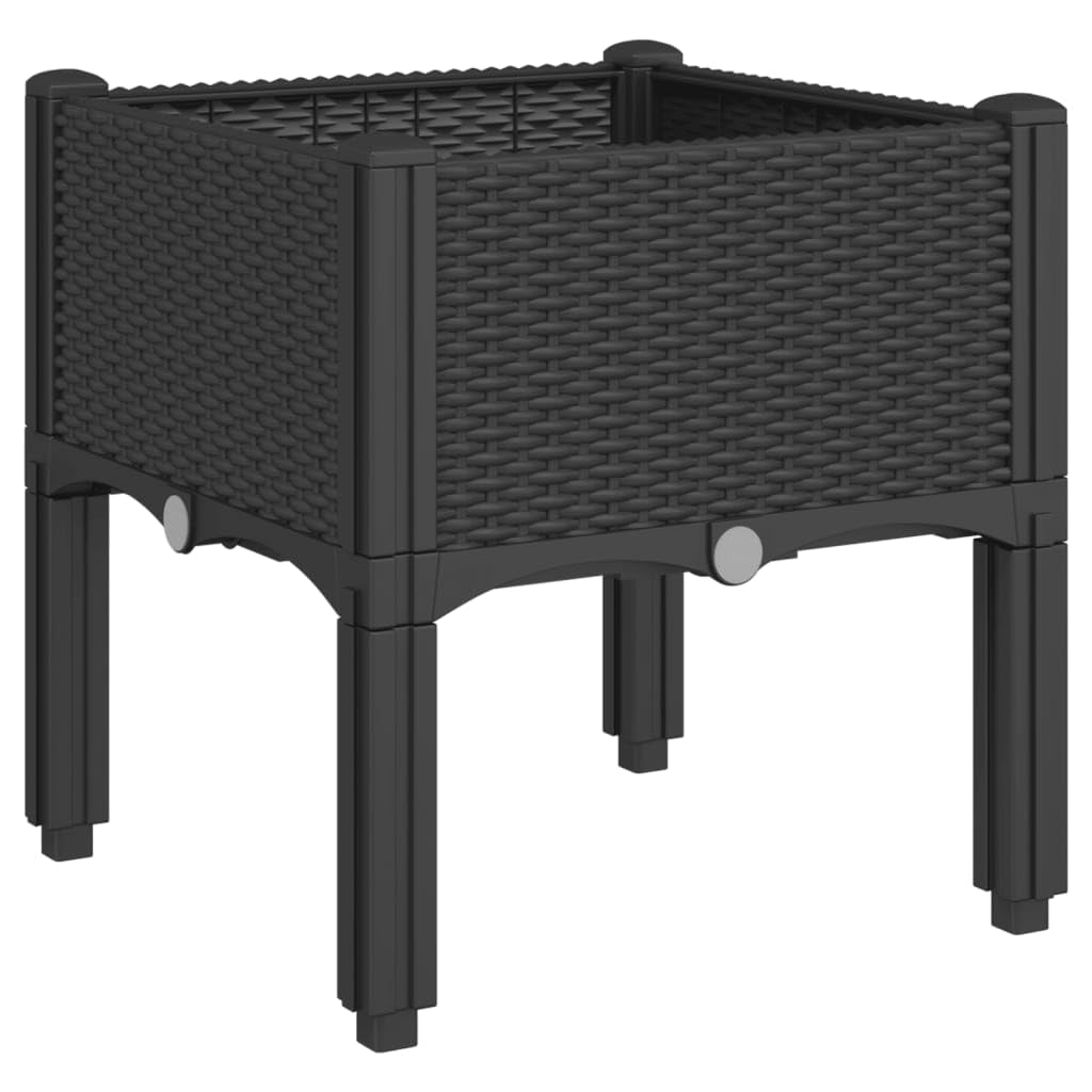Jardiniere avec Pieds Noir en PP 40 x 40 x 42 cm, Aspect rotin, Drainage, Reserve Eau, Balcon terrasse Jardin, pour Fleur, semis, Herbe aromatique