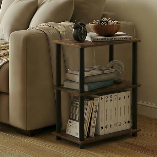 Image of Furinno Turn-N-Tube Storage Shelves, 3-Tier Open Frame Book Shelf, Standing Corner Shelf, Toolless Open Shelves, for Organization and Storage, Living Room, Garage, Home Office, Amber Pine
