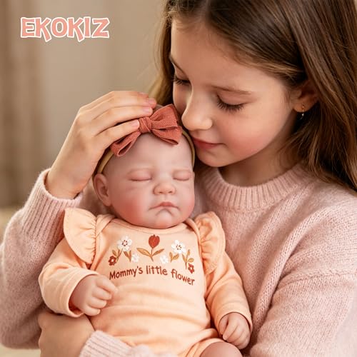 Image of EKOKIZ Lifelike Reborn Baby Dolls, 20-Inch Realistic Baby Doll Girl Soft Cloth Body Newborn Doll with Complete Accessories for Kids Age 3+ Real Life Dolls, Lovely & Pretty Girls
