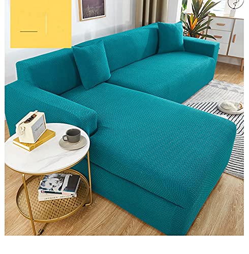 Housse de canapé d'angle 4+4 places extensible bleu vert - 4