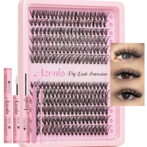Azenlo Lash Clusters Kit 240pcs DIY Lash Extensions Kit 30D+40D Thin Band Lash Clusters 10-16mm Soft Natural Volume Lashes for Beginners
