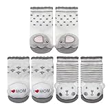 PUPPET Baby Rattle Socks Boys Girls Socks Set with Animal Heads and Rattle Function Sensory Development for 0-6 Months Elephant Bear I Love Mom