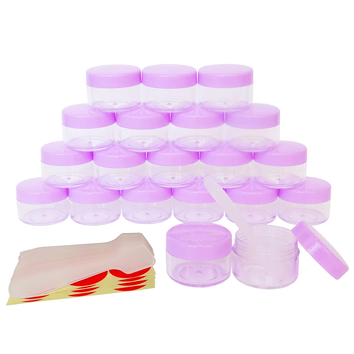 Wopanxye 20pcs 15 Gram Empty Jars, Small Cosmetic Sample Container, 15ml Plastic Round Pot Purple Screw Cap Lid