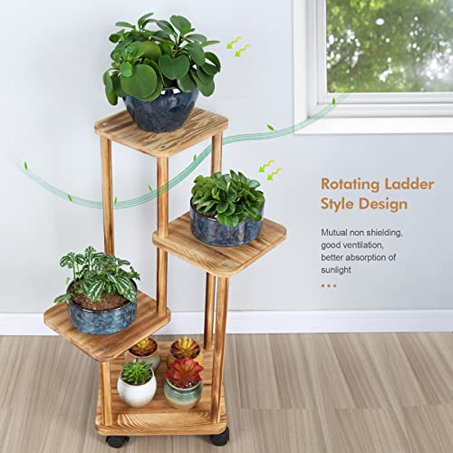 Jotboom Tall Plant Stand Indoor Outdoor Wood Plant Stand With Wheels 4 Tier Plant Shelf Planter Display Stand Flower Shelves Rack Flower Pot Holder For Bedroom Balcony Patio Office #TOP4