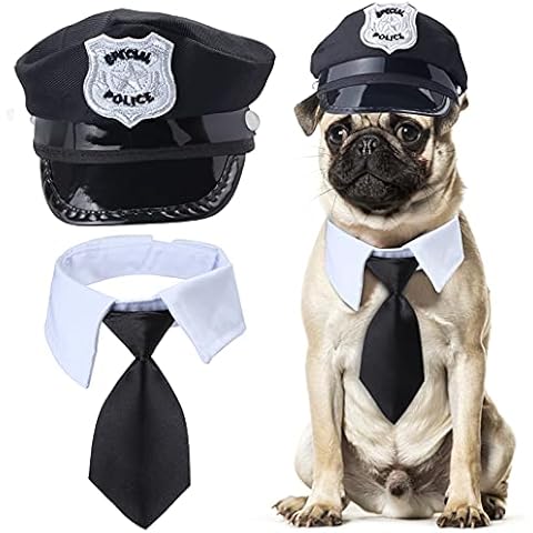 Yewong 2 Pieces Pet Police Costume Accessory Set Pet Dog Cat Police Hat with Pet Necktie Pet Police Dress Up Kit for Halloween Christmas Cosplay Role Play Party (Set-A) Cover