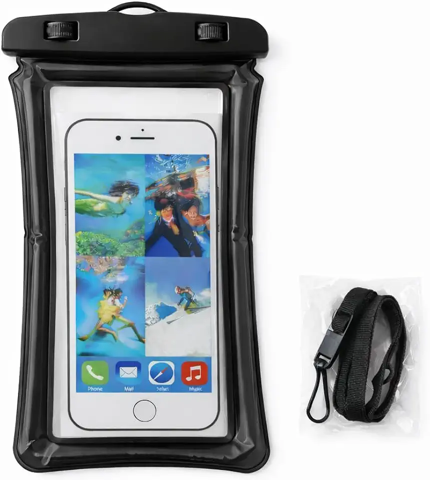 Capa Impermeável para Celular à Prova d’Água, Universal, com Touchscreen, Cordão Ajustável, Ideal para Piscina, Praia e Viagens (Preto)