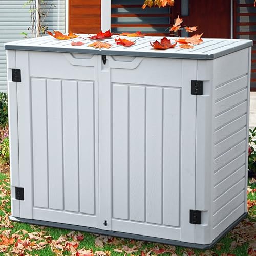 YITAHOME 35 Cu Ft Horizontal Weatherproof Storage Shed Without Shelves, Outdoor Lockable Resin Unit for Tools and Gear, Simple Assembly (Light Gray) Medium-35 cu ft Light Gray