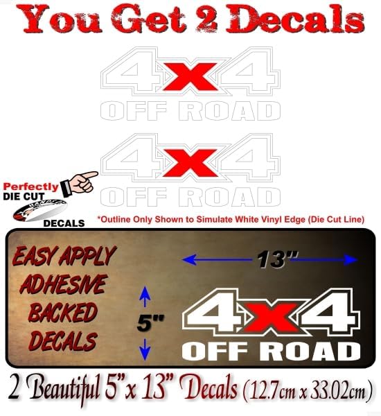 2-4x4 Offroad Solid White with Red X Vinyl 13" Decals Truck Box Stickers (2 Decals - White w/RED X)