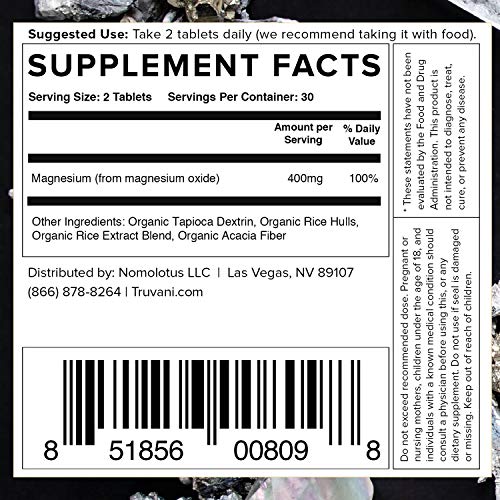 Truvani - Natural Dead Sea Magnesium Oxide Tablets (400Mg) - Supports Healthy Bones & Heart Health | Supports Proper Sleep & Mood | Vegan & Non Gmo | Dietary Supplement (60 Tablets) #TOP6