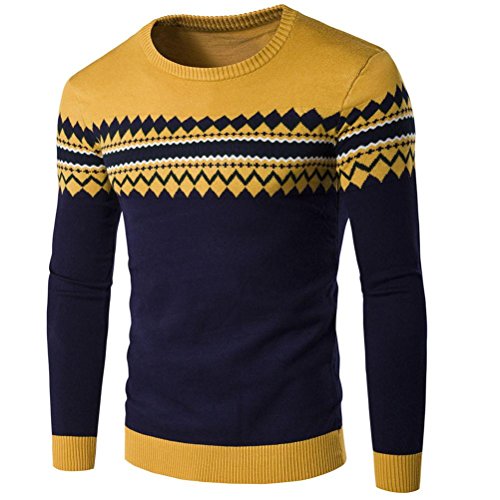 Suéter de Hombre Invierno Manga Larga Suéter Casual Jersey de Punto Caliente Sudaderas de Moda Masculina LMMVP (L, Amarillo)