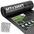 HongWay 4FT x 300FT Weed Barrier Landscape Fabric Heavy Duty, Weed Control Garden Cloth with 120 U-Shaped Securing Pegs, Woven Weed Blocker Fabric Ground Cover for Garden Beds, Commercial Driveway