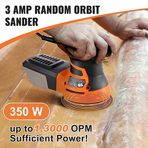 Vevor Random Orbit Sander, 3A 350W Orbital Sander, 6 Speeds 13000 Opm 5" Palm Sander With 2Pcs Hook-And-Loop Sanding Discs & Vacuum Connector, For Woodworking, Detailing, Finishing #TOP1