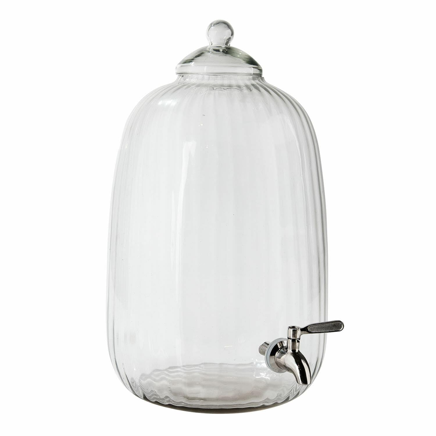 LOBERON Getränkespender Alindor - Mundgeblasen - Stilvolles Design - Metall-Zapfhahn - Sanft Gewölbte Form - Tischaccessoires - Glas - Edelstahl, klar | Mundgeblasen - Stilvolles Design - Metall-Zapfhahn - Sanft Gewölbte Form - Tischaccessoires - Glas - E
