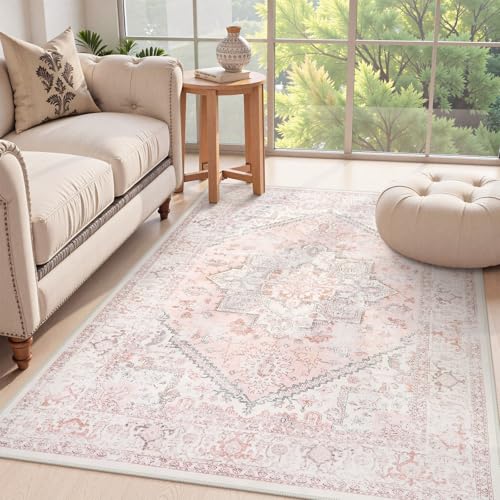 LIVEBOX Pink 4x6 Oriental Floral Area Rug