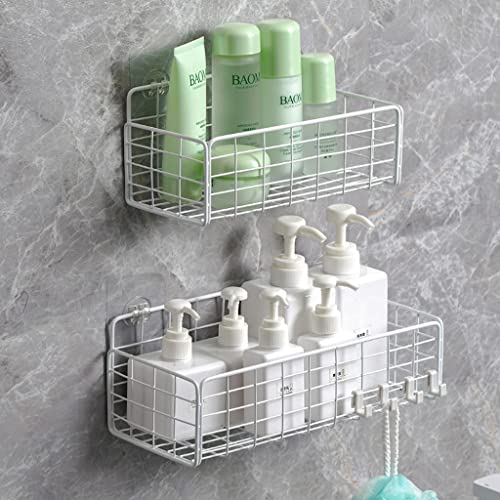 Estante de baño blanco autoadhesivo y cesta de pared multifuncional para ducha 4