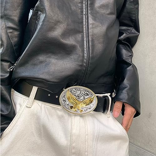 Men's Cowboy Western Gold Eagle Belts for Men, Leather Belt with 3D Soaring Eagle Animal Pattern Buckle4