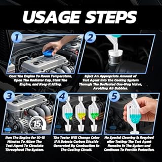 Test Guarnizione Testata Bruciata, Turafalle Testata Motore, Tester di Guarnizione A Testa Cilindrica per Testare Le Guarnizioni della Testata di Tutti I Veicoli e Motocicli, 100 ML