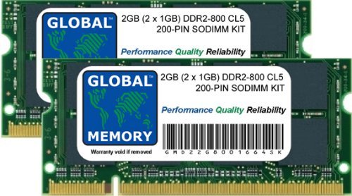  GLOBAL MEMORY 2 GB (2 x 1 GB) DDR2 800 MHz PC2 – 6400 200-pin SODIMM Memoria RAM Kit per Computer Portatile
