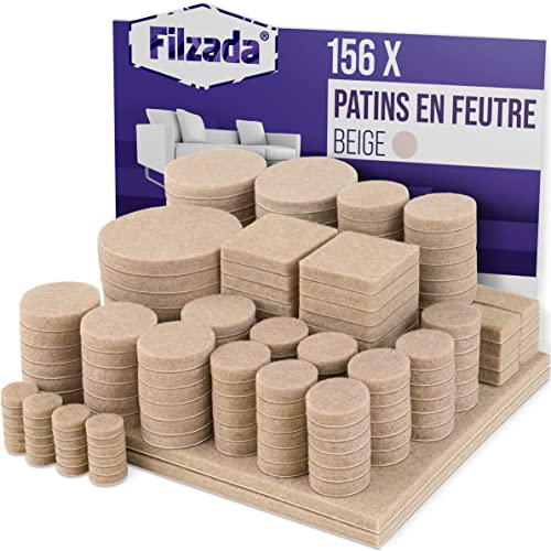 Filzada® Patins en feutre auto-adhésifs 156 pièces (carrés et ronds) - Beige - Feutres de glissement pour meubles professionnels Avec un pouvoir adhésif idéal
