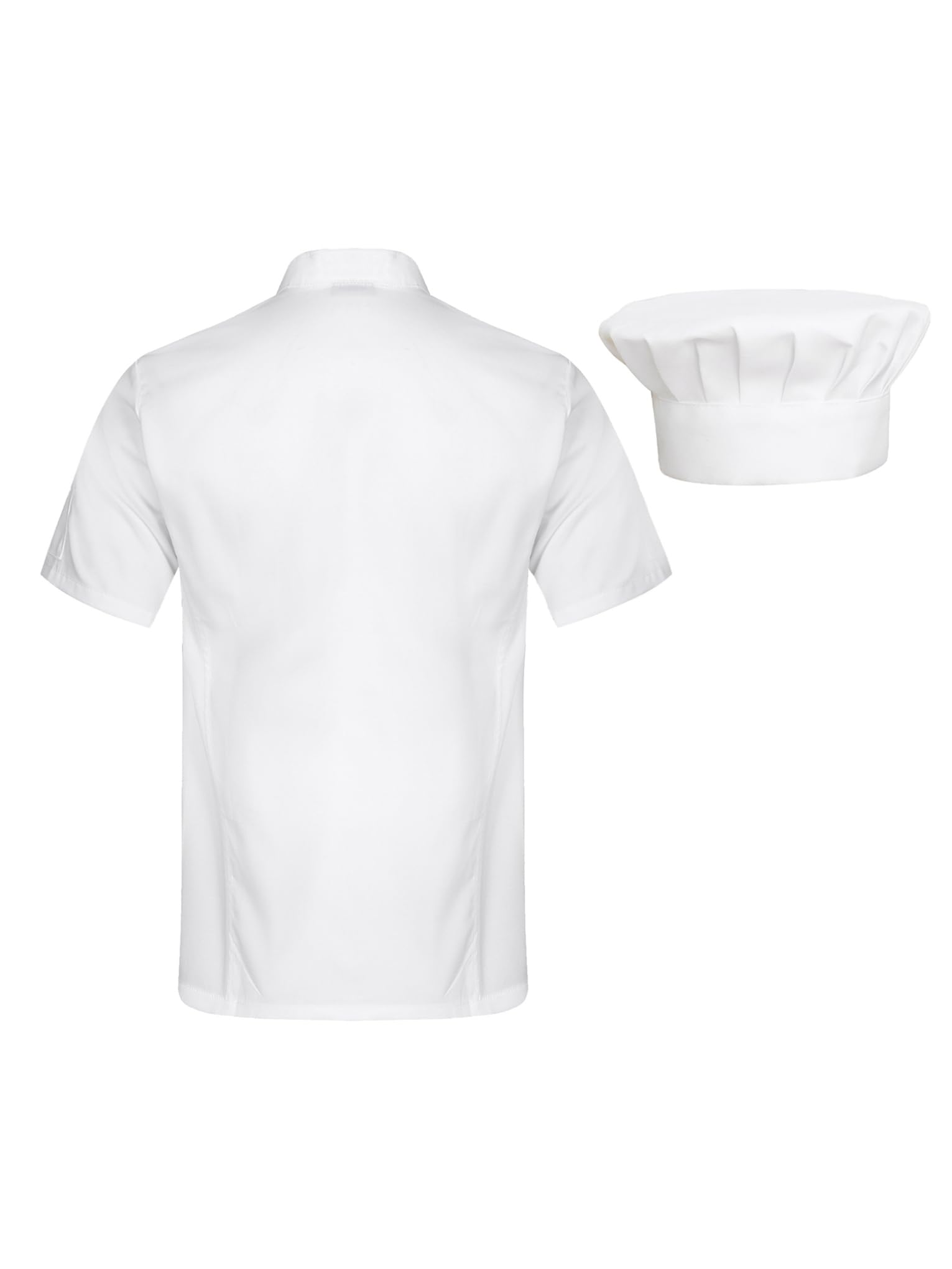 Jan Jean Uniform Men Women Kitchen Restaurant Work Uniform Short Sleeves Chef Coat with Chef Hat Set Whie Medium