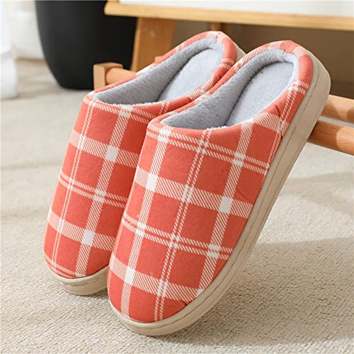 Pantoufles élégantes en coton plaid avec doublure thermique automne hiver