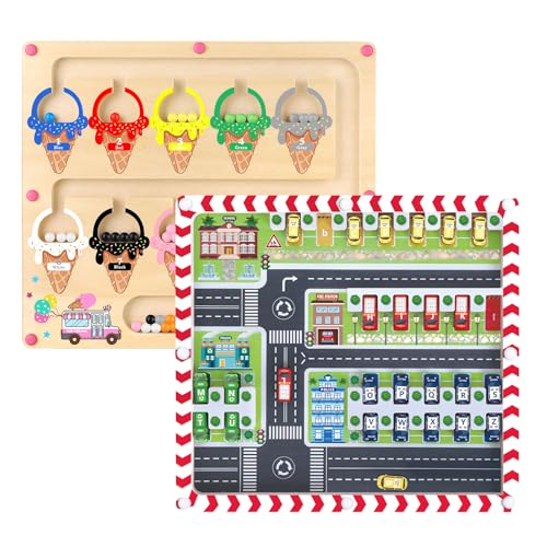 Image of Syahro 2 in 1 Magnetic Color and Number Maze, Durable Wooden Alphabet Board Puzzles, Strong Magnet Sorting Toys for Toddlers Kids 3-6 Years Old, Educational Preschool Learning Activities Gift