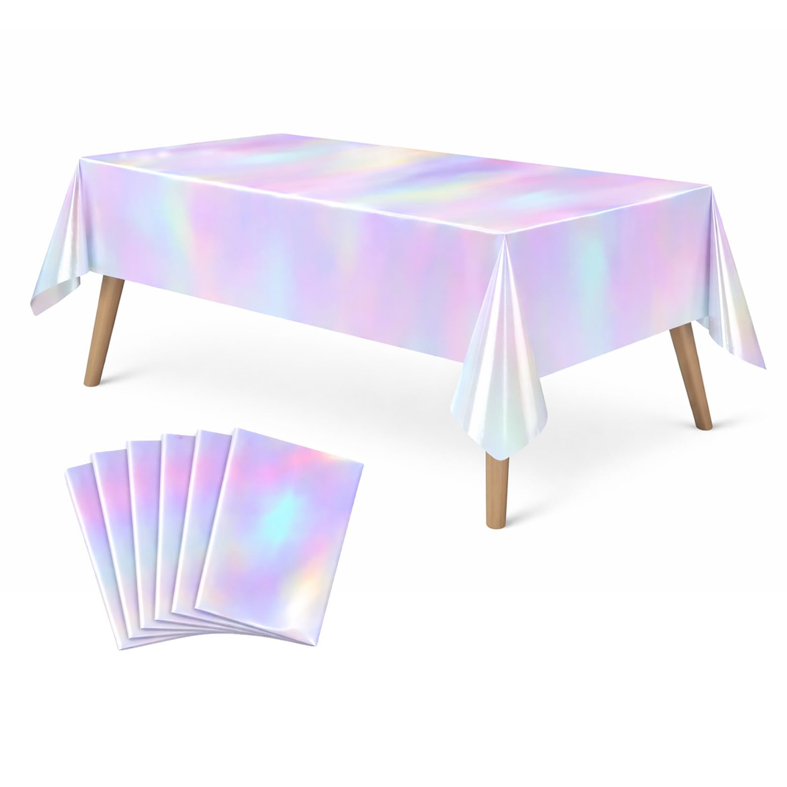 Chozest 6PCS Rainbow Party Table Cloth, Disposable Plastic Tablecloths 137x274cm Rectangle, K-Pop Themed Birthday Table Decorations for 90s, 2000s, Hen Party, New Year's Eve Decorations (6)